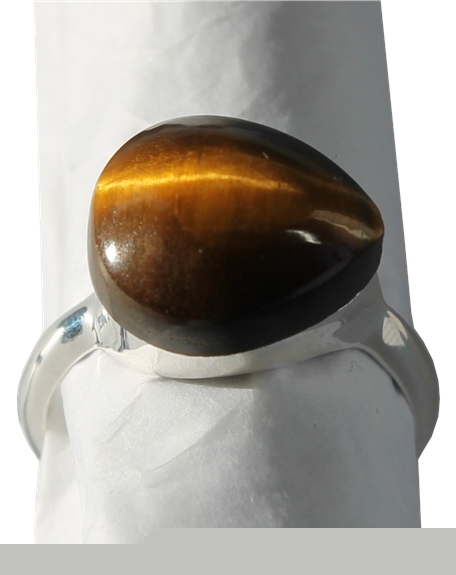 Bague argent pierre polie bombée Oeil de tigre - T54