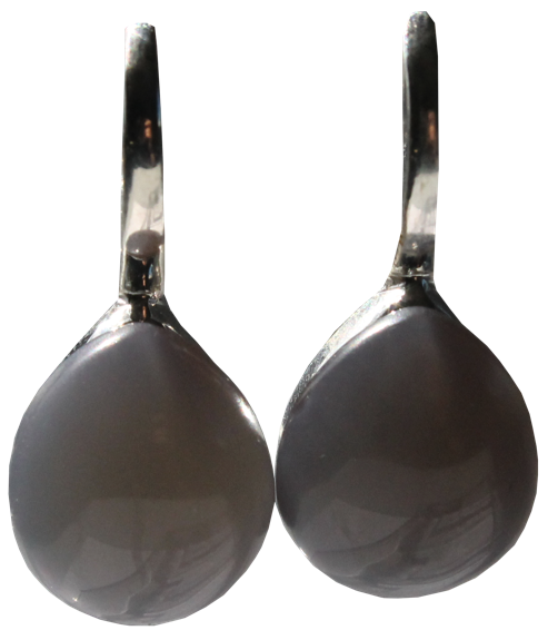 [3660341554753] Boucles d'oreilles Pierre bombée Agate grise - Argent 925