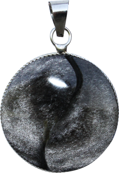 Pendentif Obsidienne Argentée Forme ronde