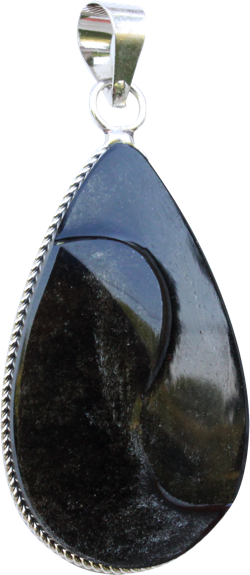 [3660341556511] Pendentif Obsidienne Argentée Forme goutte