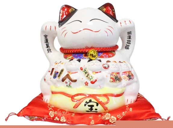 Chat Maneki Neko Porte-Bonheur Travail Tirelire Céramique - 22 cm
