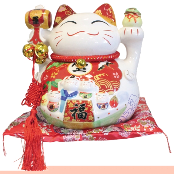Chat Maneki Neko Porte-Bonheur Chance Tirelire Céramique - 32 cm