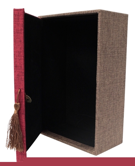Boîte cadeau carré tissu marron et rouge 25 x 16 cm - GM