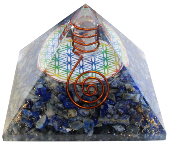 [3660341595916] Pyramide Orgonite Lapis Lazuli avec symbole Fleur de Vie