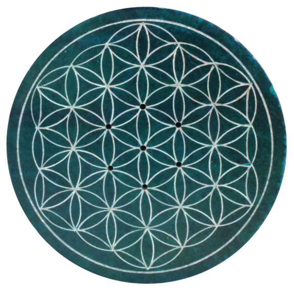 Porte-encens vert bleuté gravé Fleur de Vie