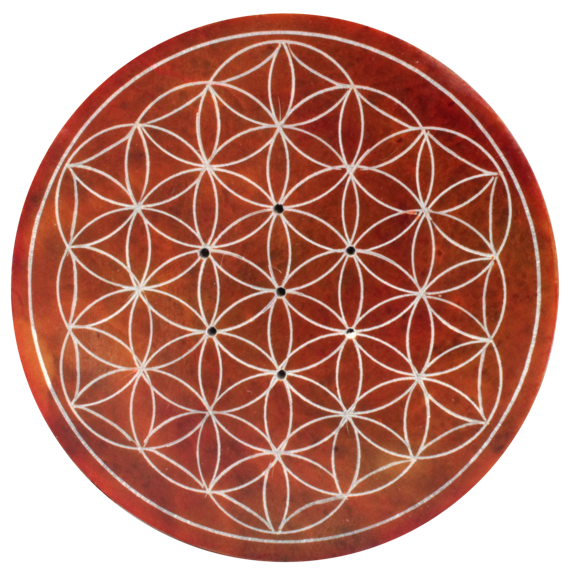 Porte-encens saumon orangé gravé Fleur de Vie