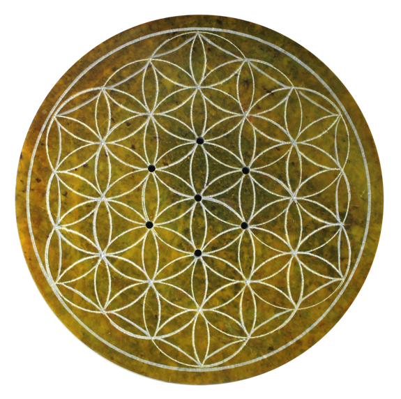 Porte-encens jaune gravé Fleur de Vie