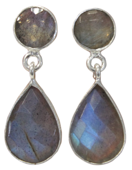 Boucles d'oreilles Labradorite Argent 925 Facettées 2 pierres