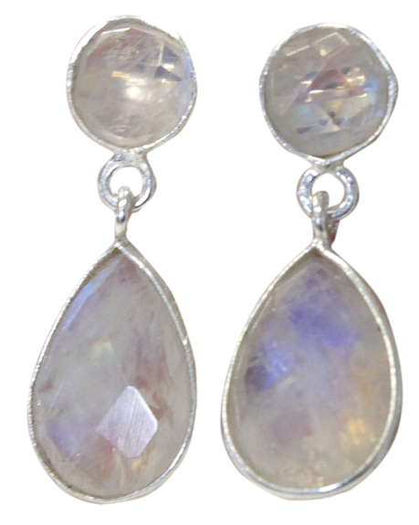 [3660341603246] Boucles d'oreilles Pierre de Lune Argent 925 Facettées 2 pierres