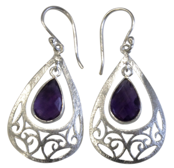 Boucles d'oreilles Améthyste Argent 925 brossé