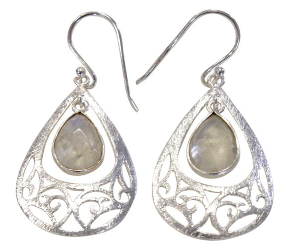 [3660341603291] Boucles d'oreilles Pierre de Lune Argent 925 brossé