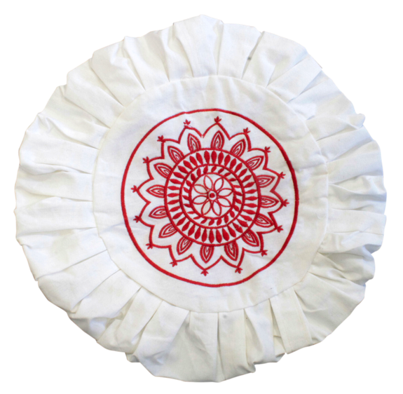 Housse de Zafu Blanche Broderie Mandala Rouge