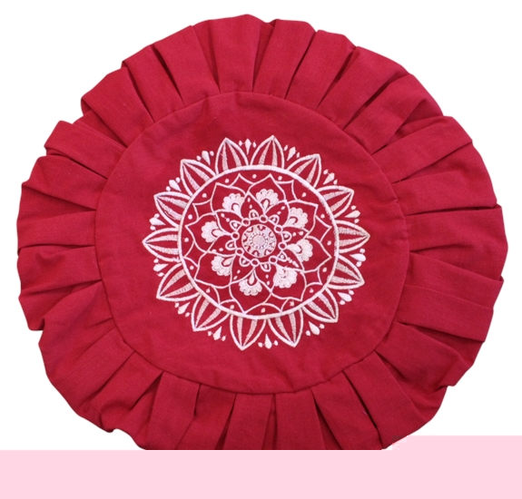 [3660341615034] Housse de Zafu Rouge Broderie Mandala Blanche