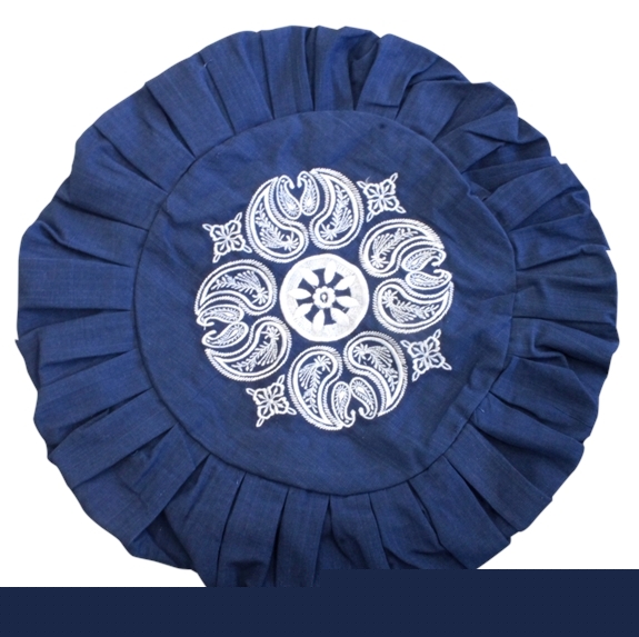 Housse de Zafu Bleu Broderie Mandala Blanche