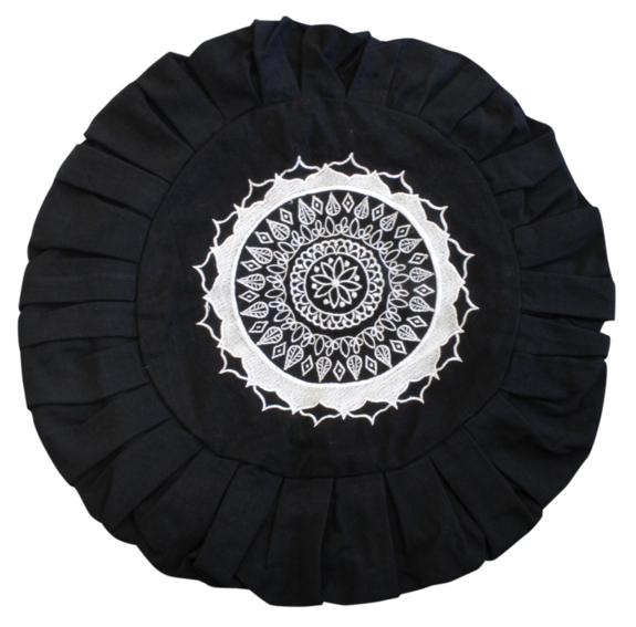 [3660341615058] Housse de Zafu Noire Broderie Mandala Blanche