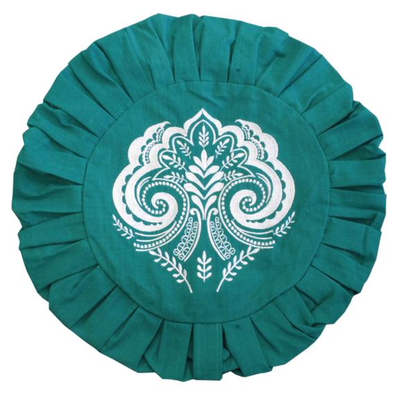 Housse de Zafu Verte Broderie Mandala Blanche