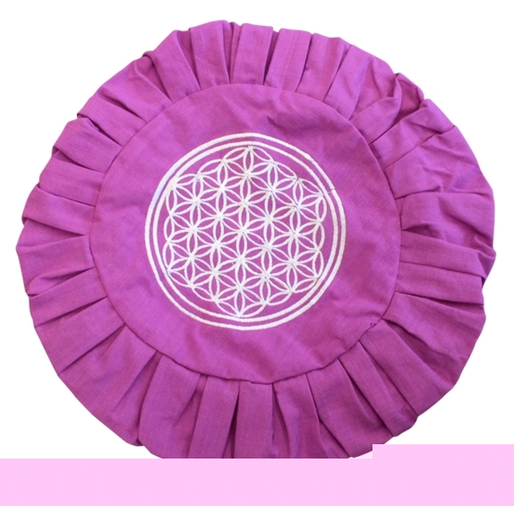 Housse de Zafu Violette Broderie Fleur de vie Blanche