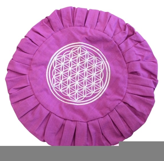 Housse de Zafu Violette Broderie Fleur de vie Blanche