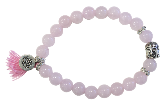 Bracelet Quartz Rose Perles rondes 8 mm Pompon et Lotus