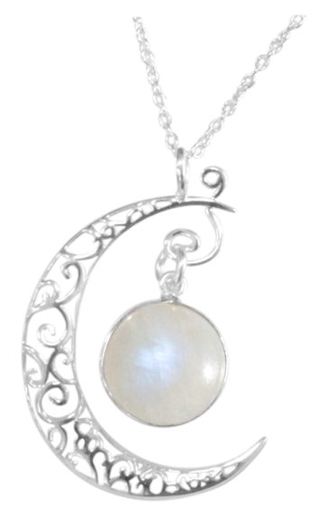 Collier en forme de Croissant de Lune avec  Pierre de Lune sertie