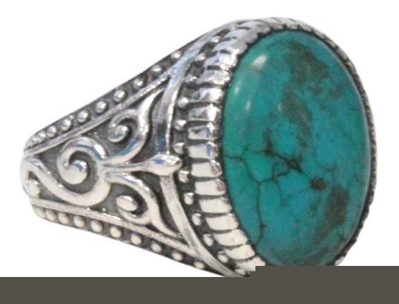 Bague H Turquoise Argent 925 Ronde T64