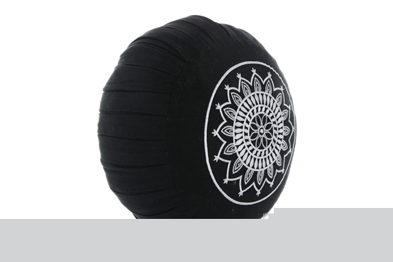 [3660341617359] Zafu en Kapok Noir Broderie Mandala Blanche