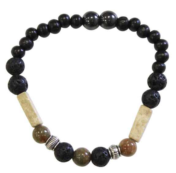 Bracelet H Pierre de lave, Jaspe, Bois, Hématite Perles rondes