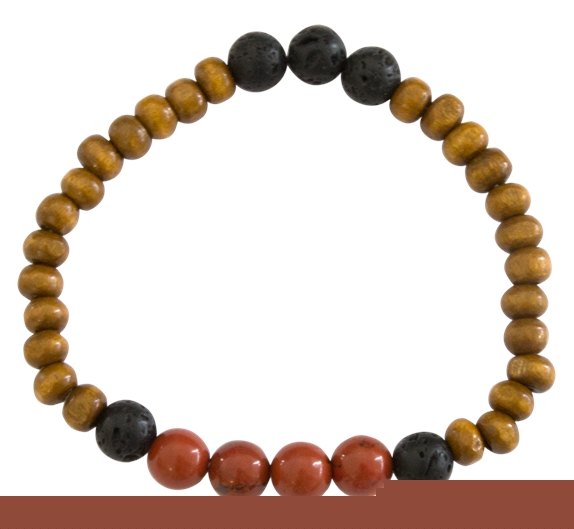 Bracelet H Bois, Jaspe Rouge et Pierre de lave Perles rondes 8 mm