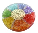 Sous verre Orgonite 7 Chakras avec symbole Fleur de Vie