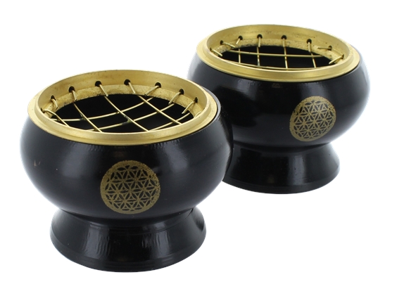 Brûle-encens coloris noir modèle Fleur de Vie