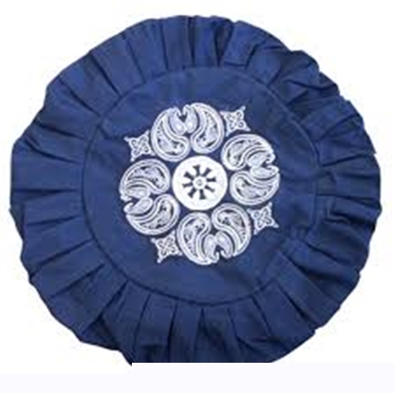 Zafu en Kapok Bleu Broderie Mandala Blanche