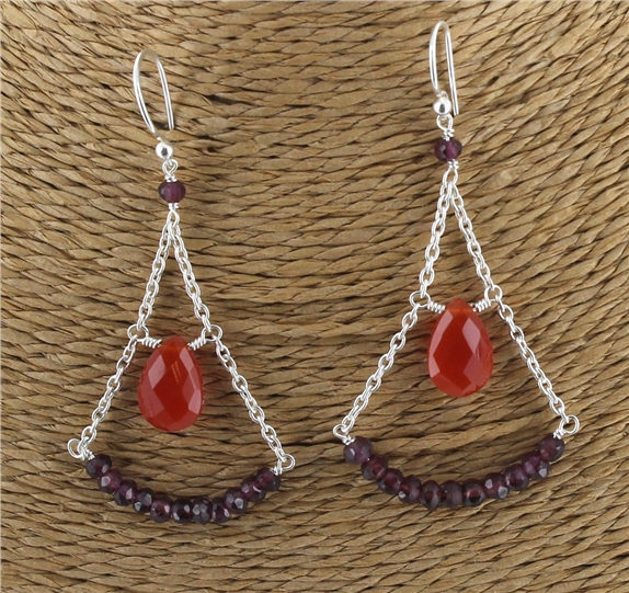 Boucles d'oreilles Grenat et Cornaline Argent 925