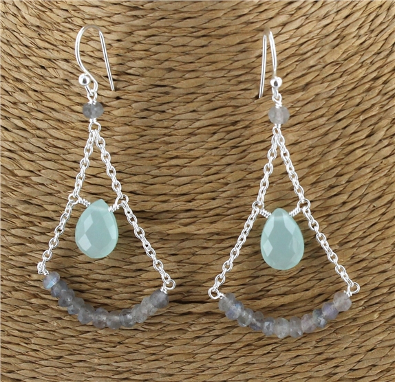 Boucles d'oreilles Labradorite et Aqua Calcite Argent 925
