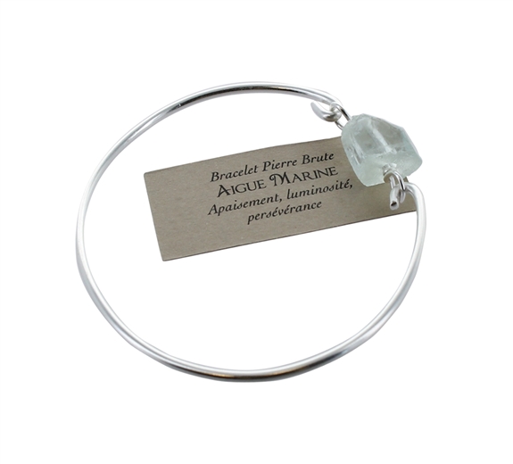 Jonc pierre brute Aigue marine - Argent 925