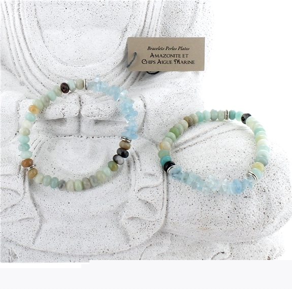 Bracelet Amazonite Perles plates et Aigue-Marine Chips