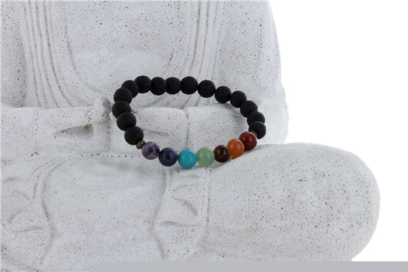 Bracelet 7 Chakras Pierre de lave Perles rondes 8 mm