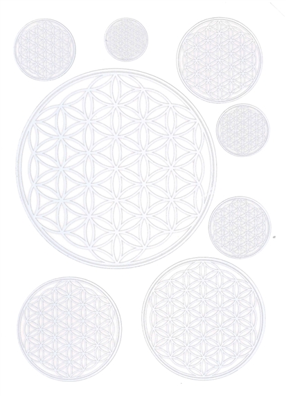 Autocollant Fleur de Vie - Argenté - Planche de 8 stickers