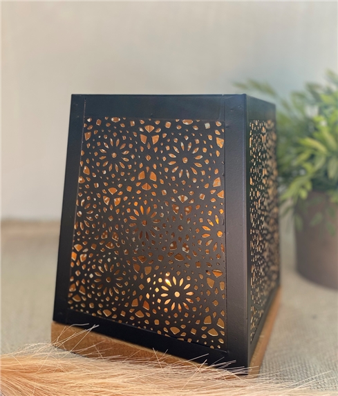 Photophore Carré Base Bois - 15,5 x 20 cm