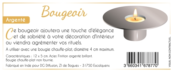 Bougeoir Métal -  Argenté Brillant