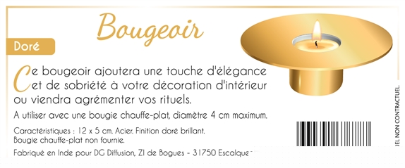 Bougeoir Métal -  Doré Brillant