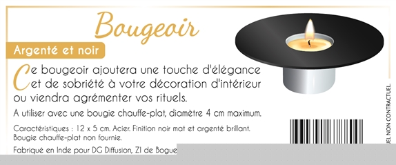 Bougeoir  Métal -  Argenté Brillant et Noir Mat