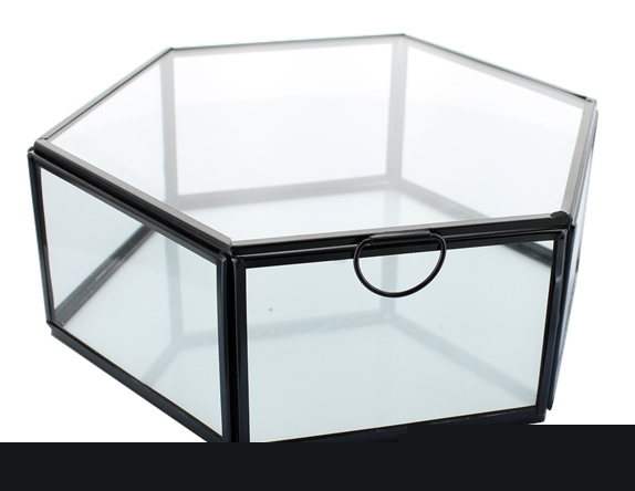 Boîte en verre et métal Hexagonale 1 compartiment Noire GM
