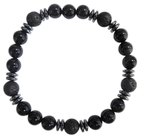 Bracelet H Onyx noir, Pierre de lave Perles rondes 8 mm