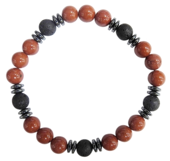 Bracelet H Jaspe Rouge et Pierre de lave Perles rondes 8 mm