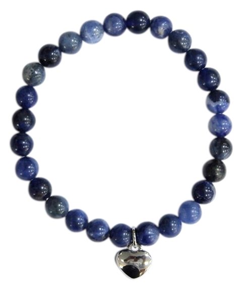 Bracelet Sodalite Perles rondes 6 mm Breloque coeur