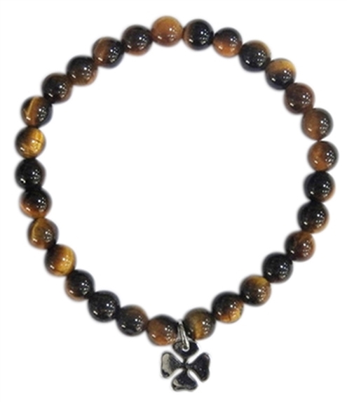 Bracelet Oeil de tigre Perles rondes 6 mm Breloque trèfle