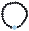 Bracelet Onyx noir Perles rondes 6 mm et Perle unique Calcédoine Bleue 1 cm