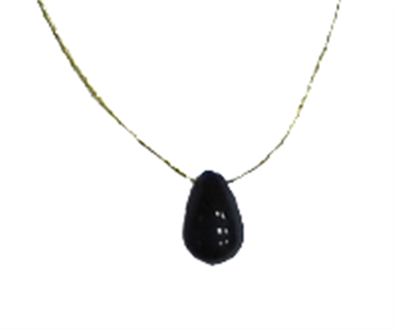 Collier Onyx Noir briolette Fil coton doré