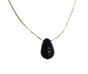 Collier Onyx Noir briolette Fil coton doré