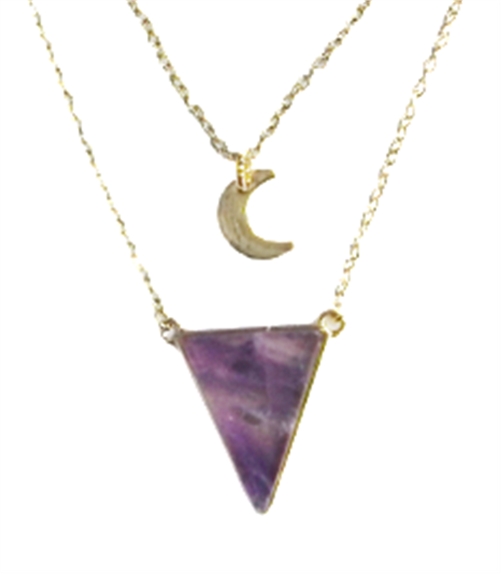 [3660341680223] Collier Améthyste Triangle et Lune Chaîne dorée